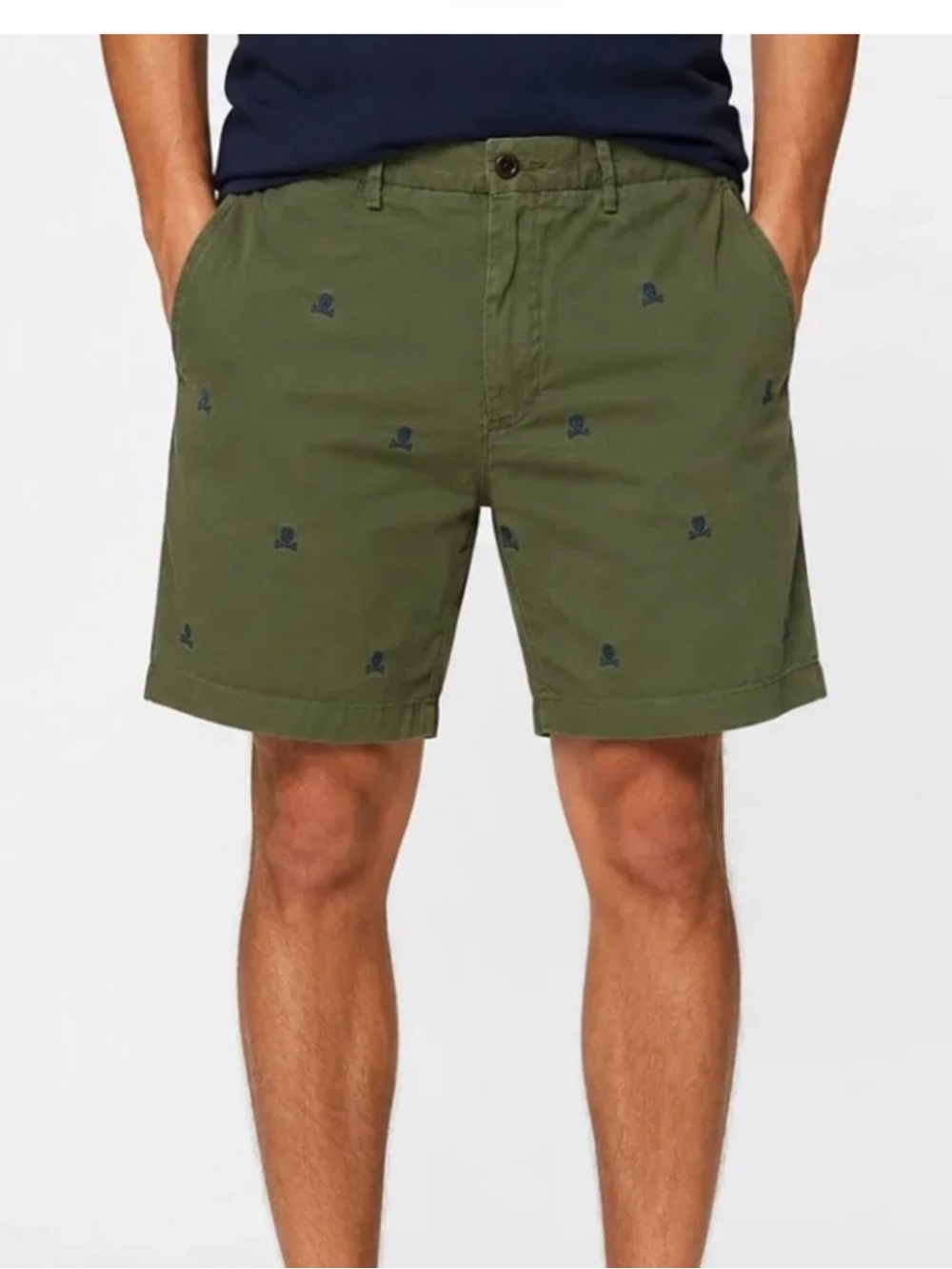 Polo Ralph Lauren Olive Green Skull Embroidered Cotton Shorts